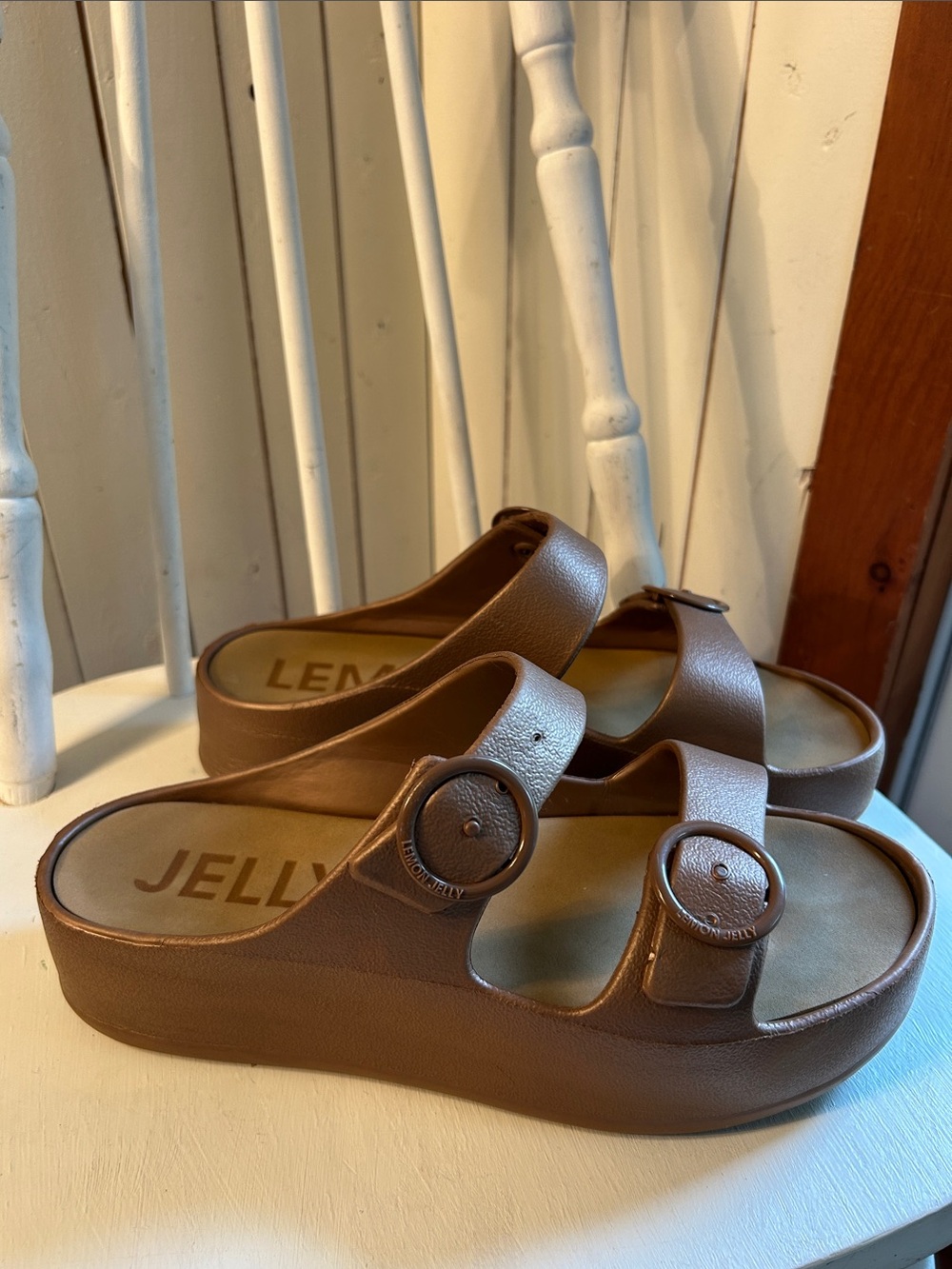 Lemon Jelly, Women's Brown Dual-Buckle Platform Slide Sandals, 41 , size 11